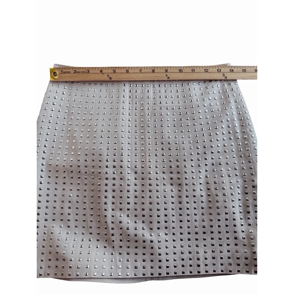 H&M Studded Mini Skirt Sz 6 Taupe Gray‎ Party Retro Lined Rock N Roll Star Girl